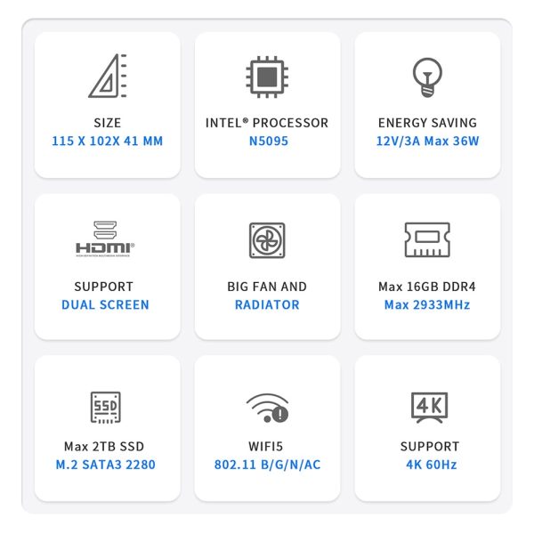 Beelink Mini S Win 11 Mini PC Intel 11th Gen Jasper Lake N5095 DDR4 8G 128G 16GB 512GB SSD Dual Wifi BT4.0 1000M LAN Desktop 3